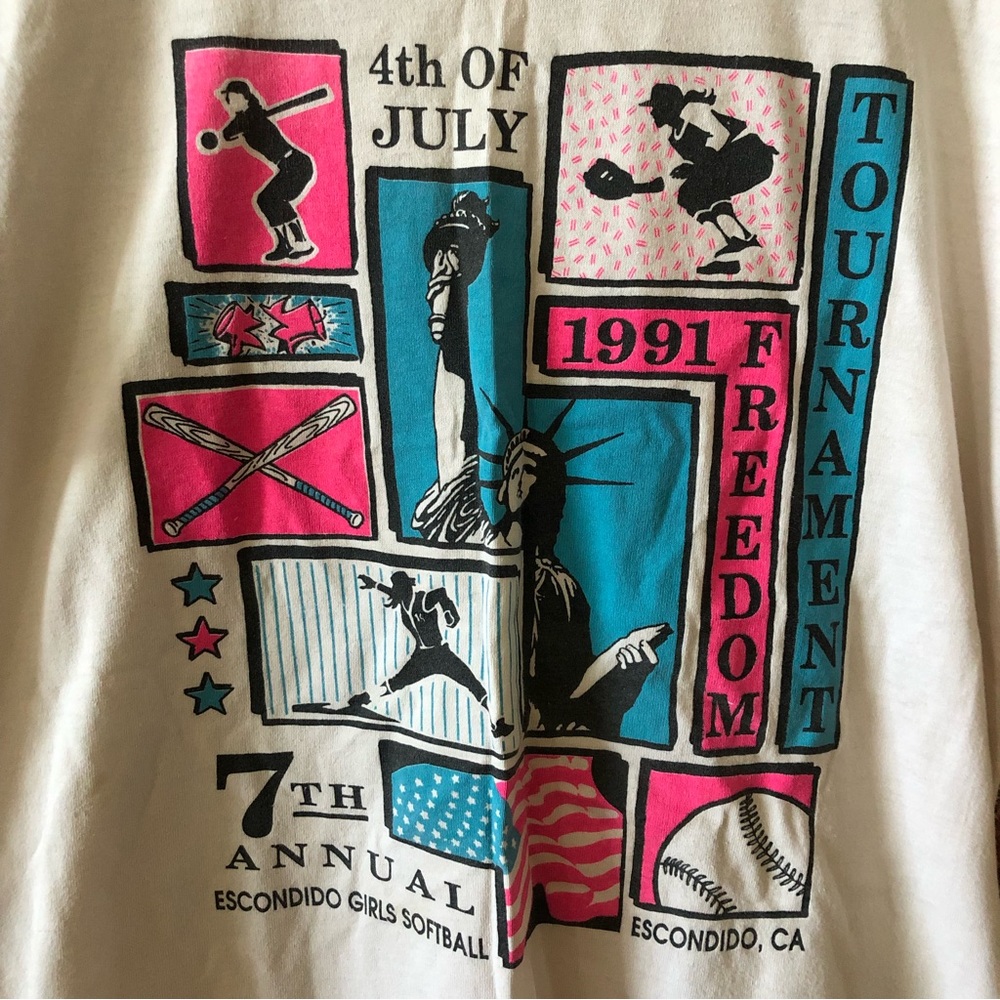 Vintage 1991 4th of July Freedom Tournament Escondido Softball T-shirt - Picture 3 of 5